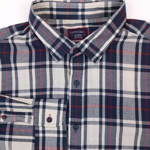 UNTUCKIT Men's XL Red White Blue Plaid L/S Shirt